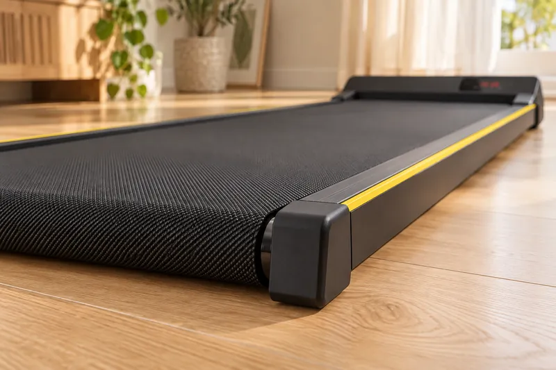 Détail de la bande et du contact du tapis avec le parquet, mise en situation